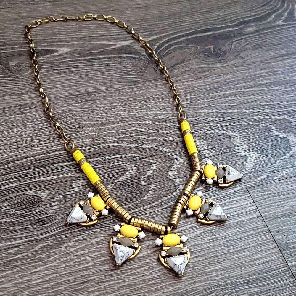 Stella and Dot Howlite and Yellow Beaded Gold Chain Necklace